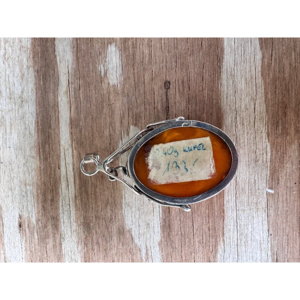 LK Sterling Silver Egg Yolk Butterscotch Amber Pendant Floral 3” 20.45g - Picture 6 of 8